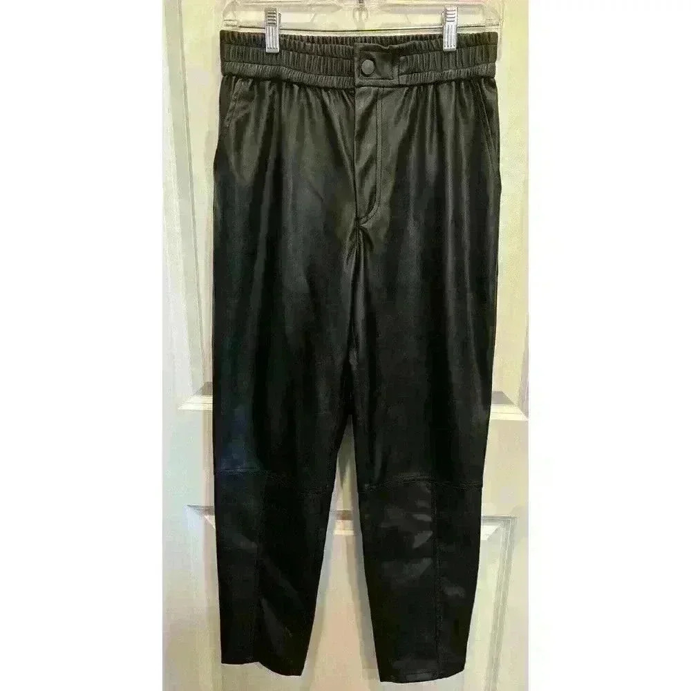 Current Air Vegan Leather Pants Size S Black Tapered Elastic Waist Anthropologie